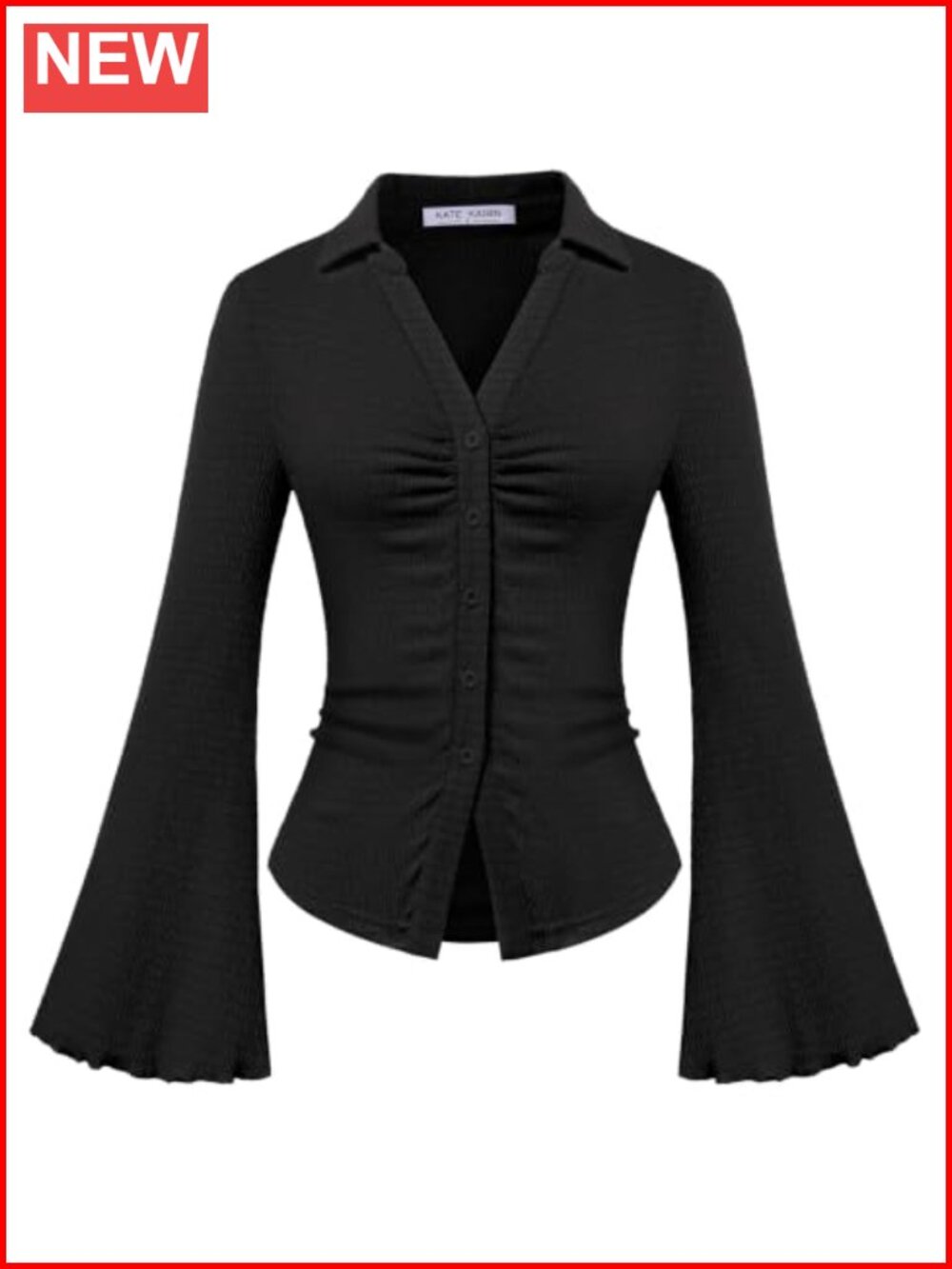 Kate K Slim Fit Button Down Bell Sleeve Ruch